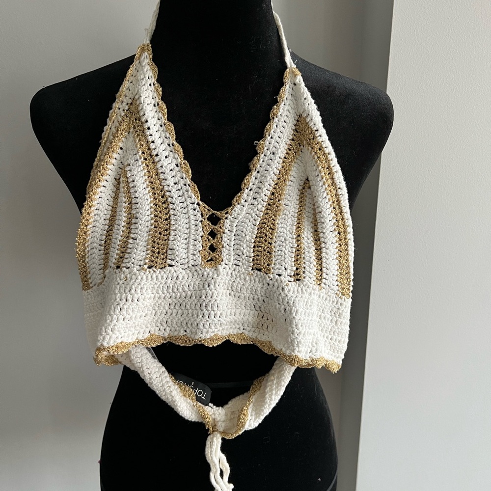 Topshop Gold Glitter Halter Top